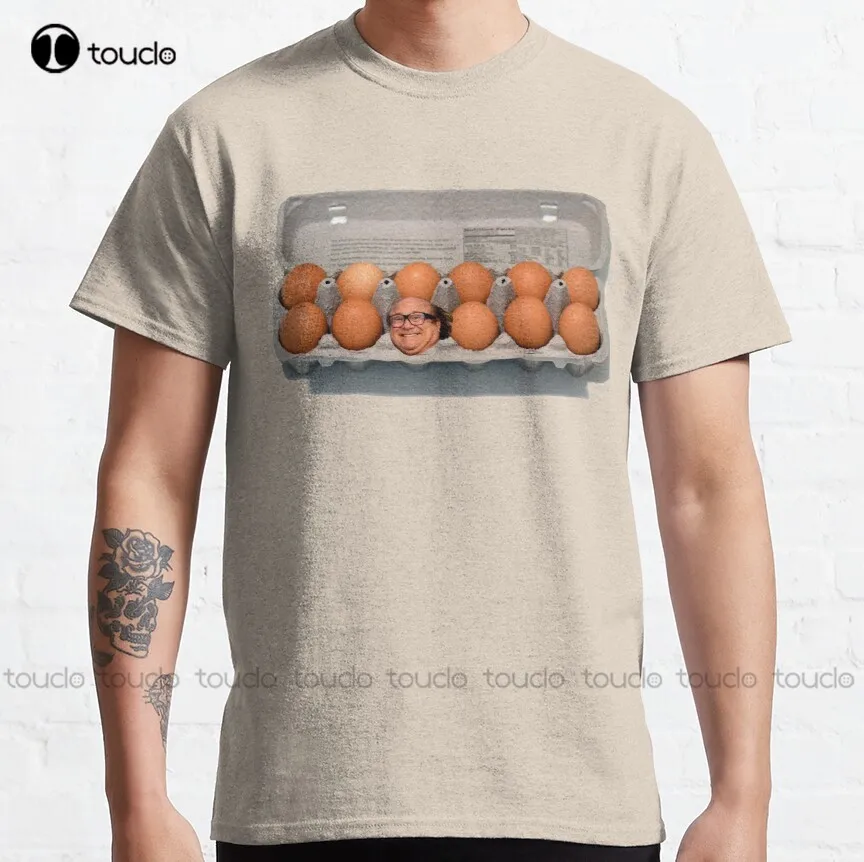 

Классическая мужская футболка с надписью «Egg» Devito, модная футболка на заказ для подростков, унисекс, футболка с цифровой печатью из натураль...