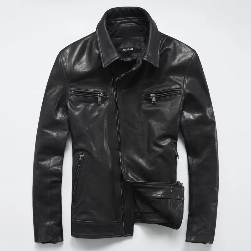 

Jacket Genuine Leather Mens Slim Sheepskin Leather Jacket Lapel Casual Locomotive Short Leather Jacket Male