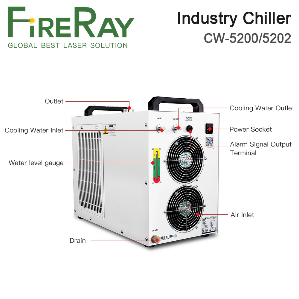 Промышленный водяной охладитель FireRay S &amp A CW5200 CW5202 для CO2 лазерной гравировальной