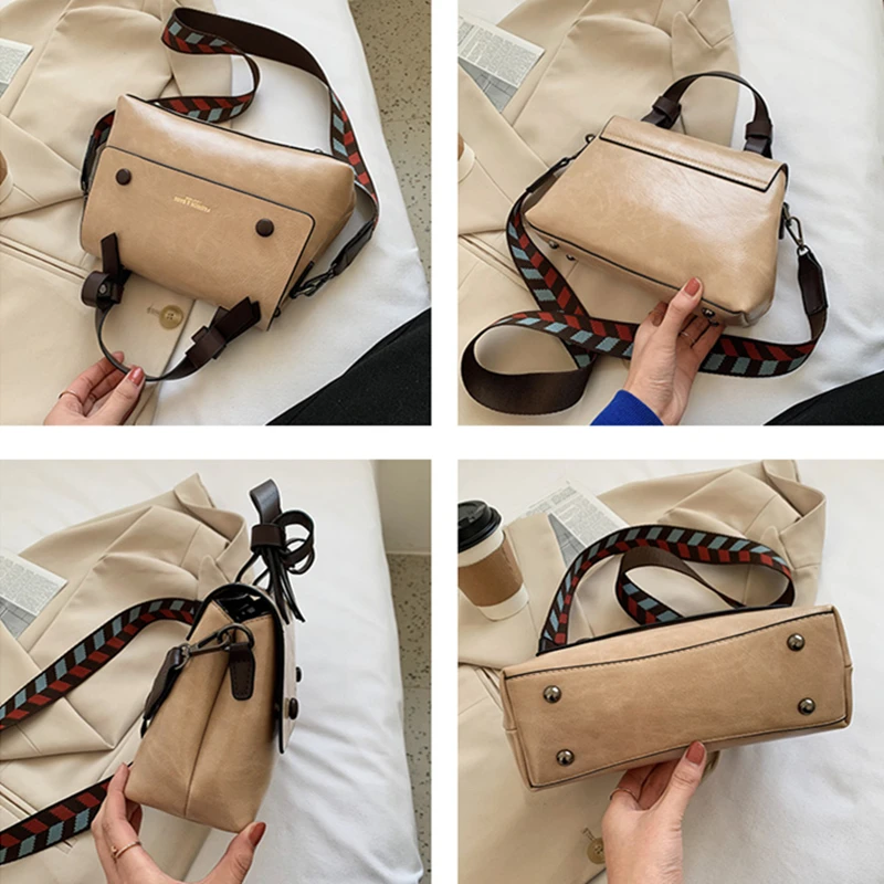 

Vintage Wide Strap Shoulder Crossbody Messenger Bags Women 2021 Tote FemaleHandbags Purse Travel Luxury Design High Quality