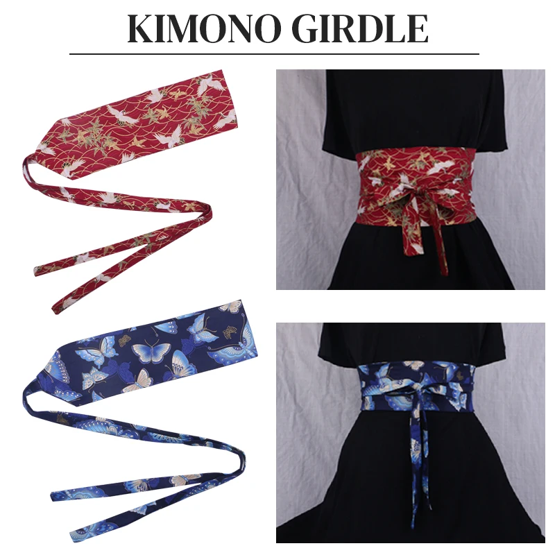 

Japanese Style Embroidery Vintage Woman Kimono Belt Elastic Waist Cummerbunds Wide Belt Yukata Dress Crane Floral Haori Men Obi