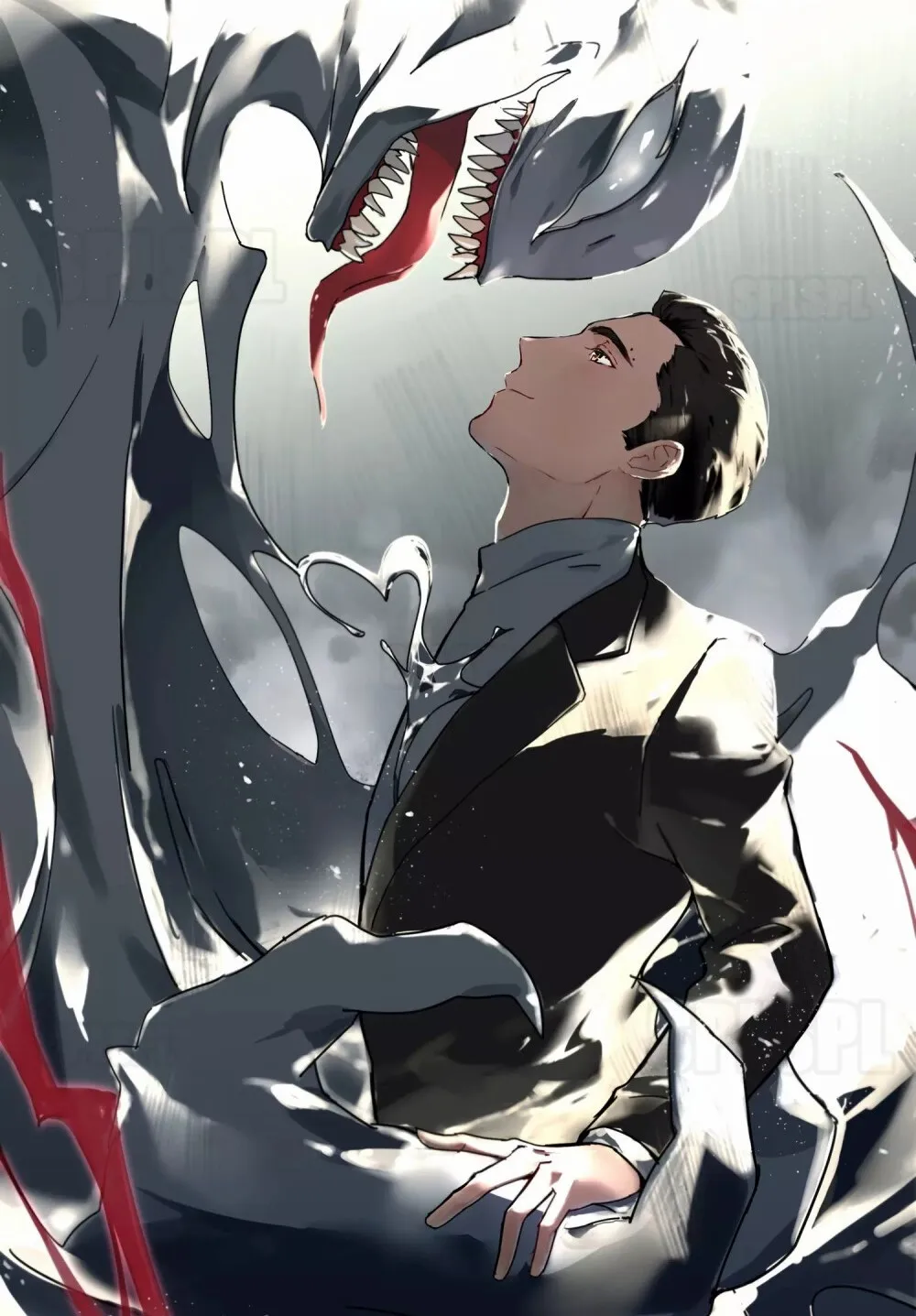 

Diamond Painting Anime Japanese Woman In Gorgeous Kimono Formal Dress Bald Suit Man Monster with Sharp Teeth Long Tongue Picture