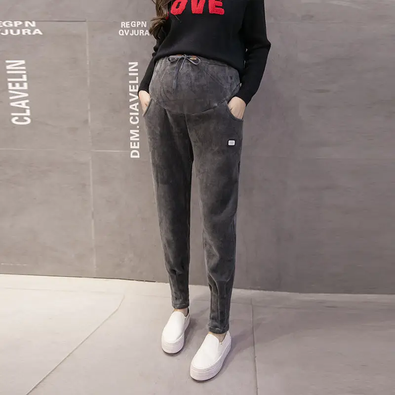 Брюки для беременных женщин одежда бархатные плотные свободные брюки размера