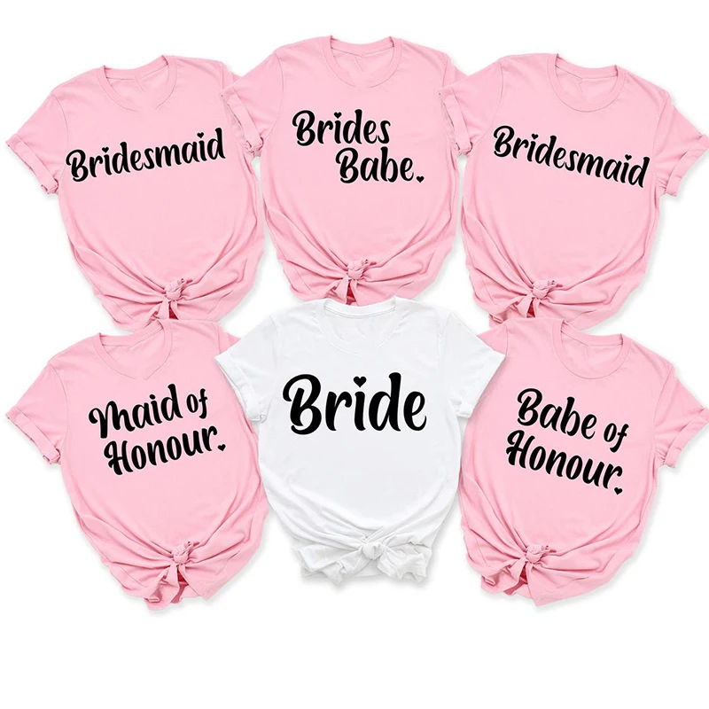 

Bride Bachelorette Party Brides Team Maid of Honor Summer Tshirt Women T-shirt Casual Wedding Female Tops Tees Camisetas Mujer