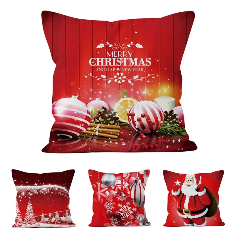 

4 pieces of Red Digital Printed Christmas Pillowcase 18 inch Short Plush Cushion