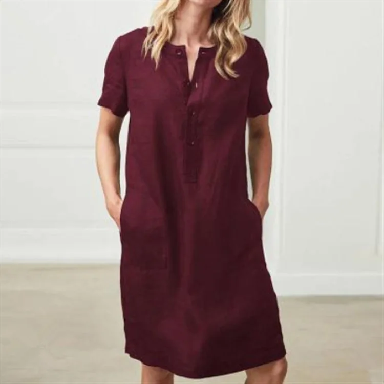 Plus Size Women Cotton Linen Party Dresses Casual Female Summer Vintage Mini Dress Beach Sundress | Женская одежда