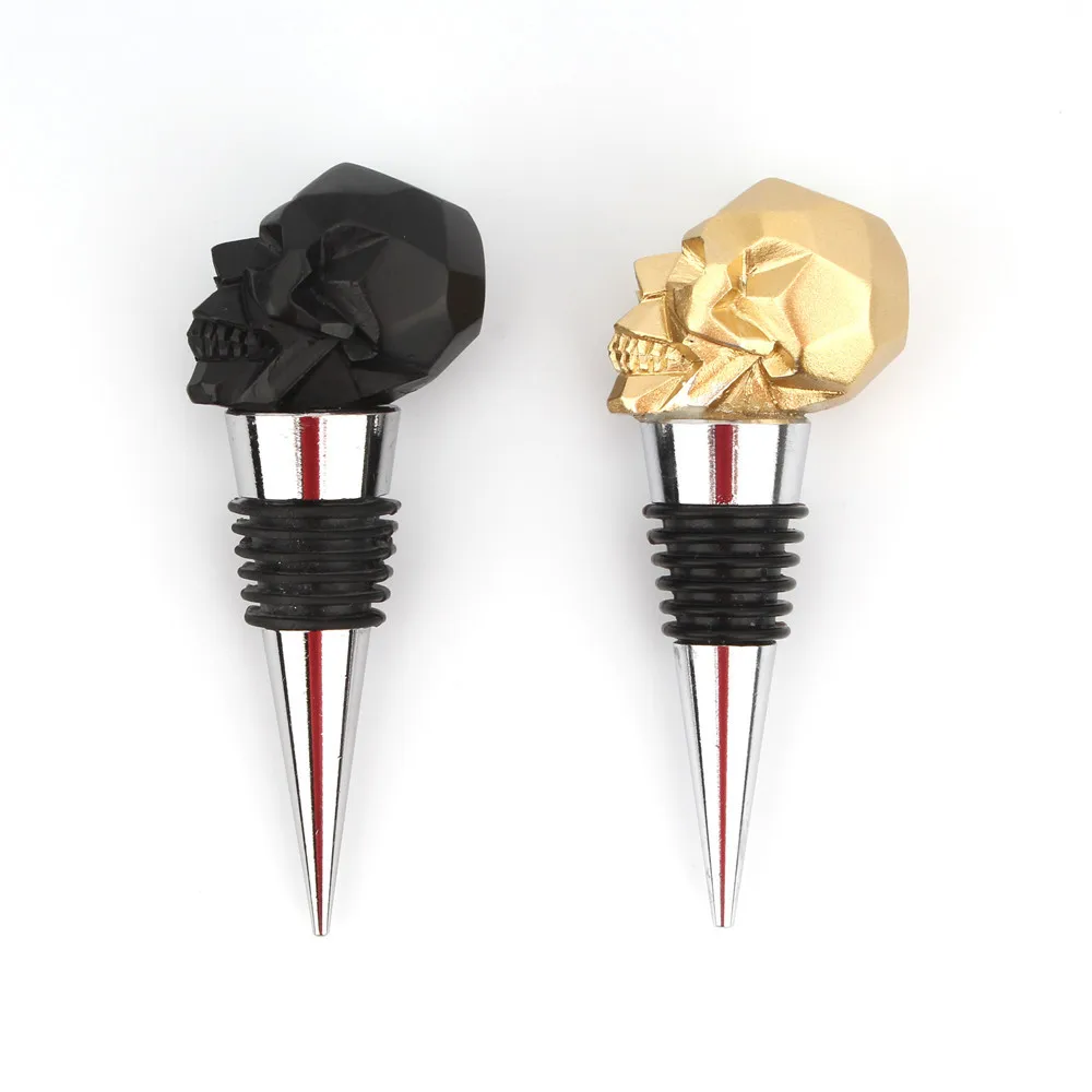 

New ribbed skull wine plug can stand upside down retro gold Halloween wine plug resin crafts wine stopper cocktail shaker