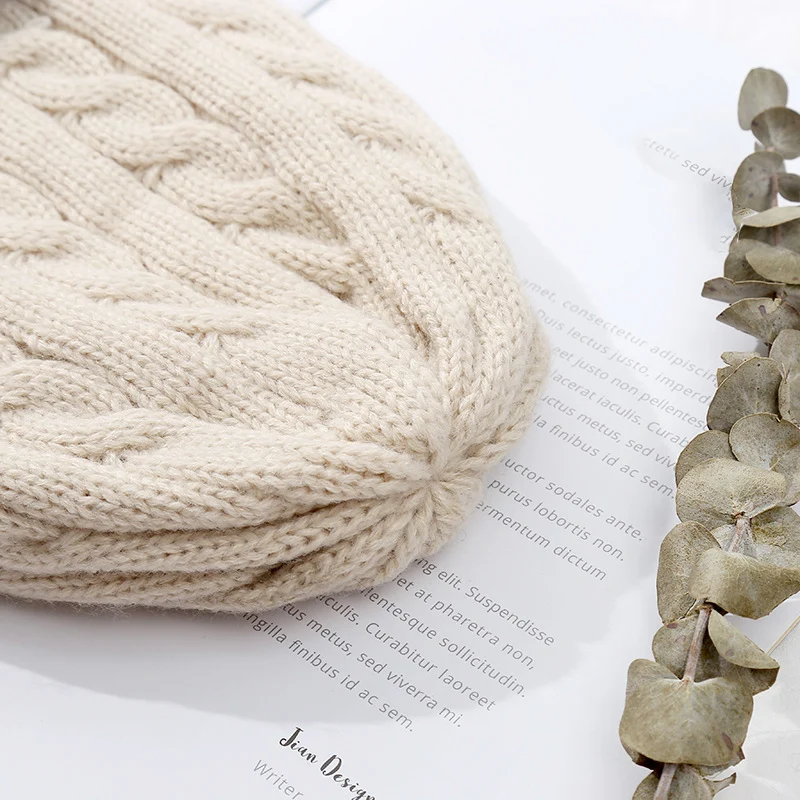 Новинка зимняя однотонная шерстяная вязаная шапка Женская Повседневная теплая