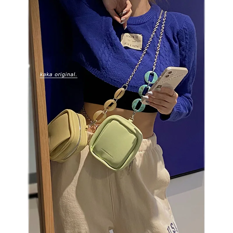

Crossbody Bags For Women 2021 Acrylic Chain Shoulder Bag Soft Leather Small Square Bag Mini Brands Designer Handbags Luxury