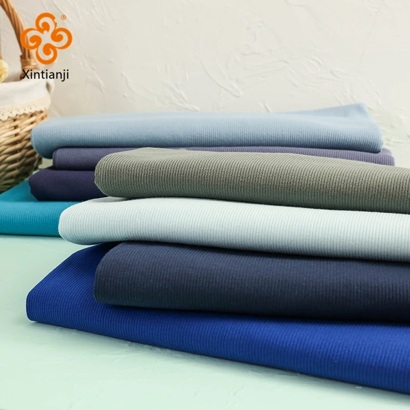 

Трикотажная хлопковая ткань Xintianji Soft Klein Blue Jersey, эластичная ткань в рубчик, для женского платья и кофты 100*135 см/шт.