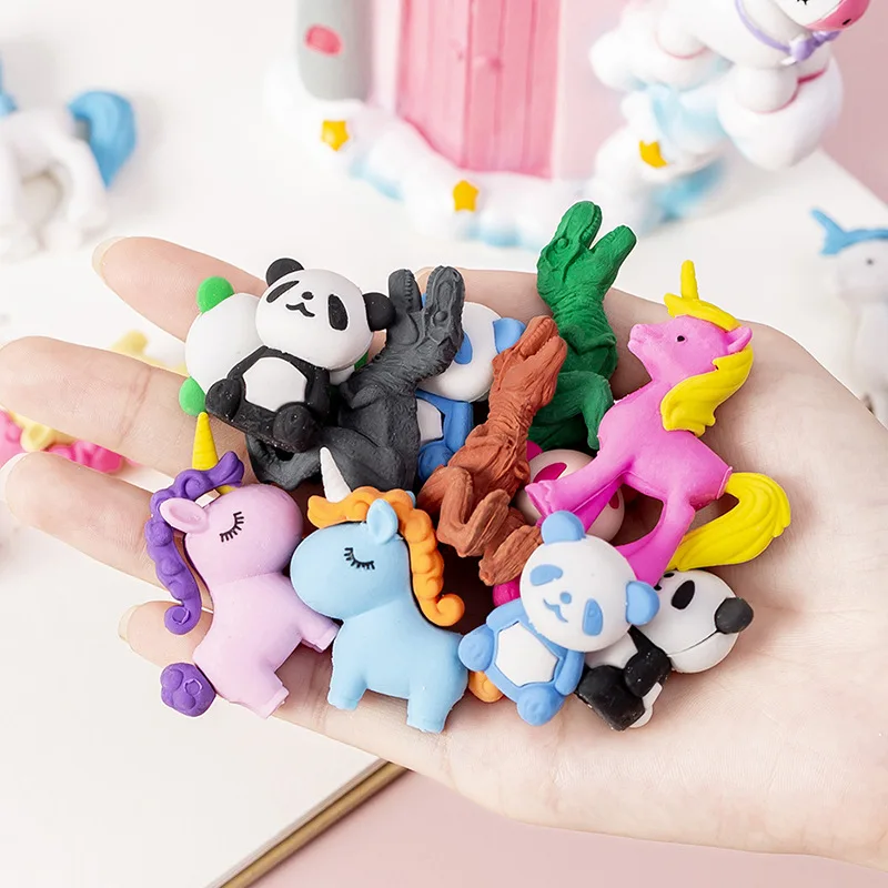 

Korean Cartoon Eraser for Elementary School Student Dinosaur Unicorn Panda Wipe Clean Rubber Cute Stationery Wholesale Items