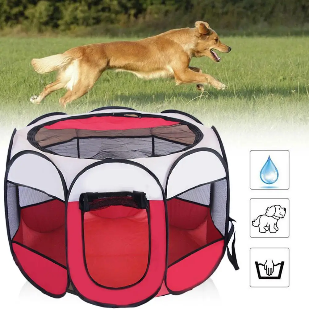 

Portable Folding Pet tent Dog House Cage Dog Cat Tent Easy Puppy Kennel Fence Operation Octagon Playpen B0T7