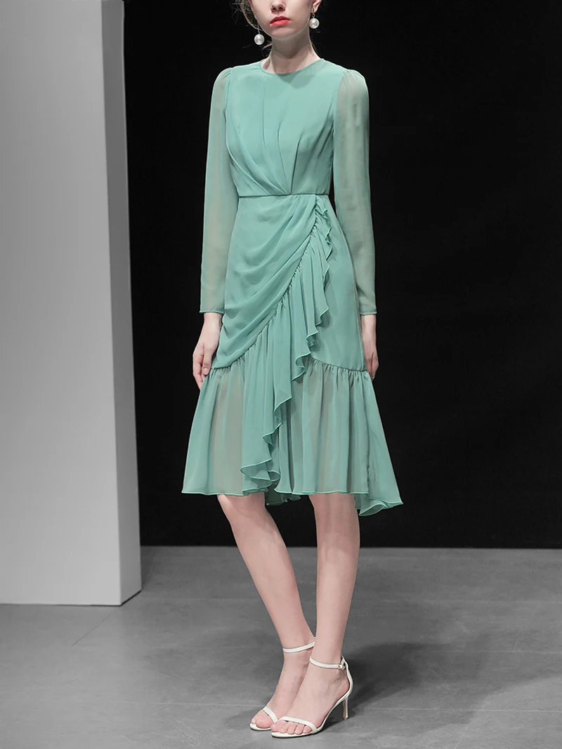 Элегантные модные женские платья с круглым вырезом и длинным рукавом посмотрите