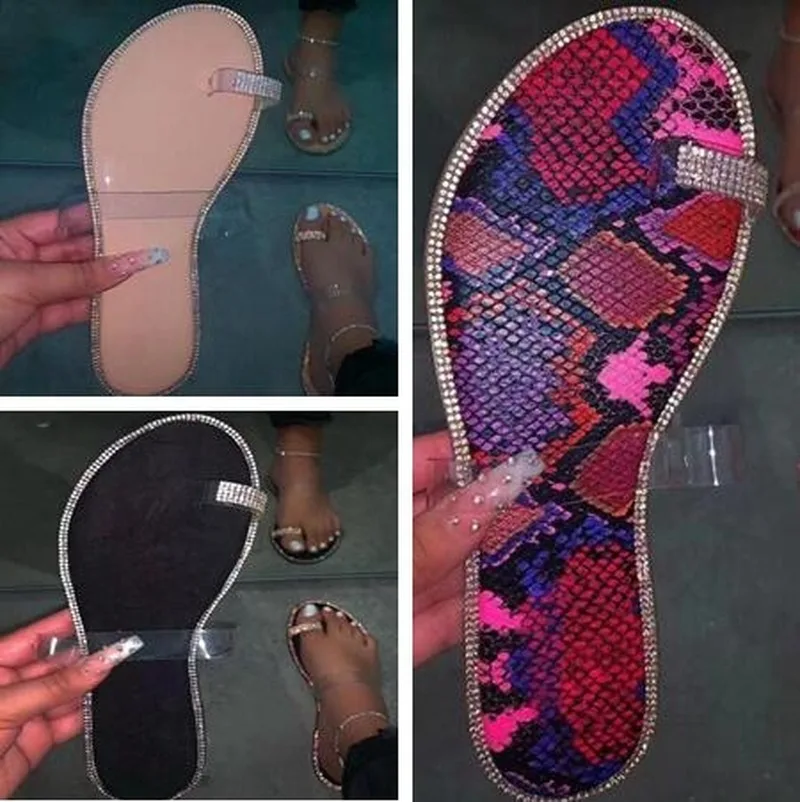 Новая женская обувь на весну и лето Дикий одним пальцем змея со стразами с
