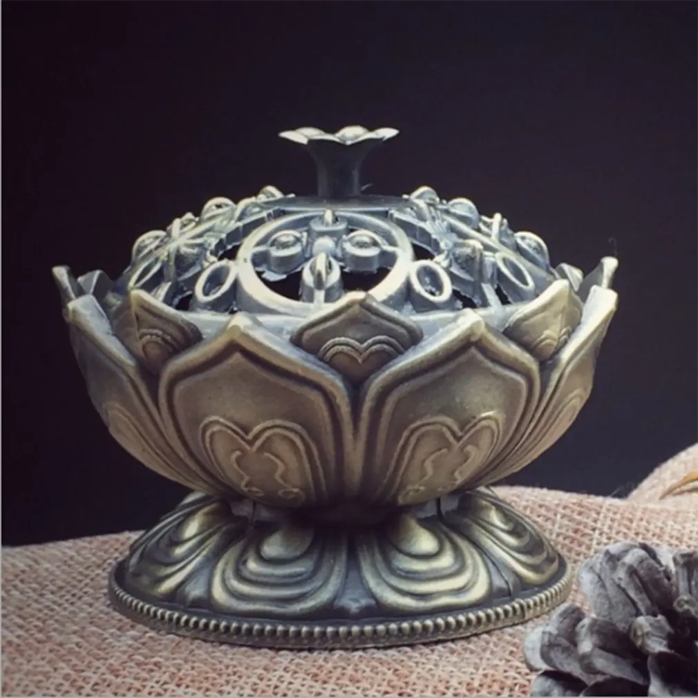 

Chinese Buddha Alloy Incense Burner Lotus Flower Incense Holder Handmade Censer for Buddhist Home Office Decoration