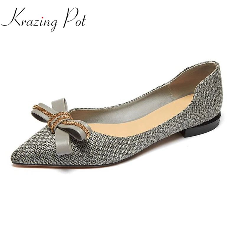 

Krazing Pot candy girl pointed toe women flats KPOP fashion style daily wear butterfly-knot slip on all-match driving shoes L15