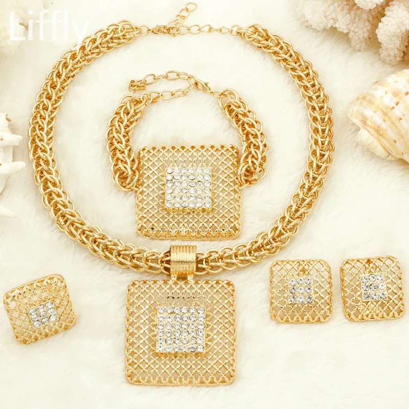 Jewelry Sets Liffly свадебный подарок модные африканские Ювелирные наборы большая цепочка ожерелье золотой комплект ювелирных изделий в дубайском стиле для женщин - Окраска металла: Jewelry Sets