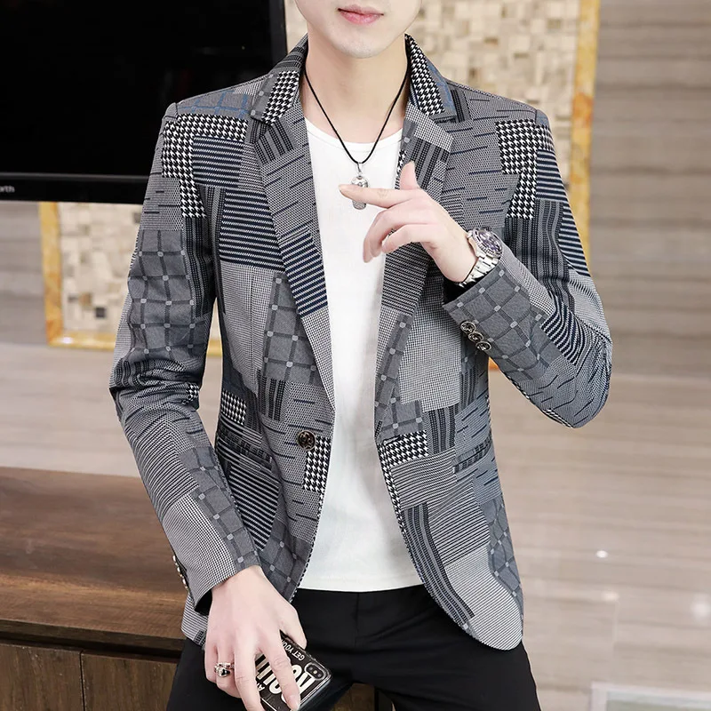 

HO 2021 Men's New Irregular Pattern Printed Suit jackets Youth Slim Fit Casual Handsome blazer