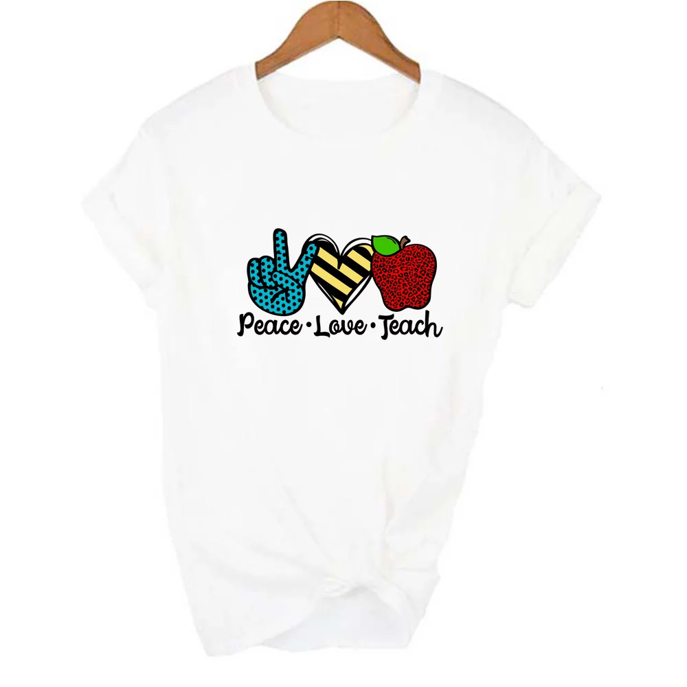 

Women's T-shirt Peace Love Education Graphic Print Harajuku T-shirt Fashion Teacher Short Sleeve Camisetas Mujer Female