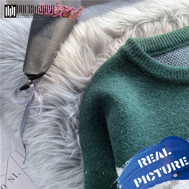 Duckwaver Knitted Sweater 2020 Spring Winter Women Clothes Cute Cartoon Pattern Loose Long sleeve pullover Tops | Женская одежда