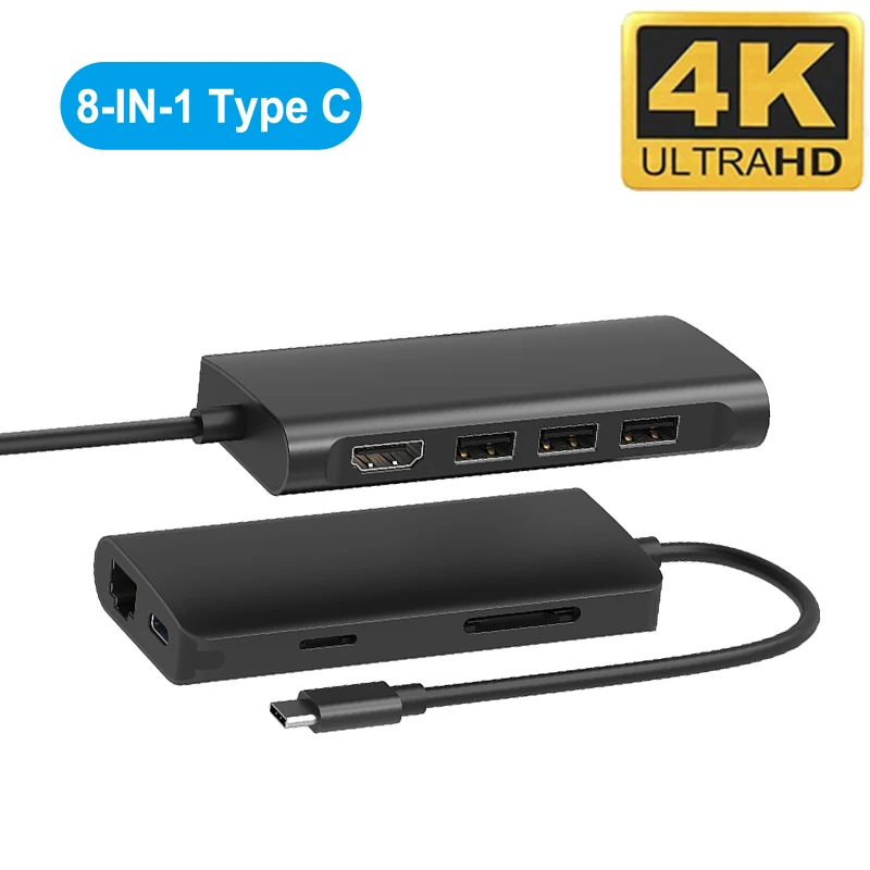 

Док-станция 8-в-1 с разъемами USB Type-C и USB 3,0