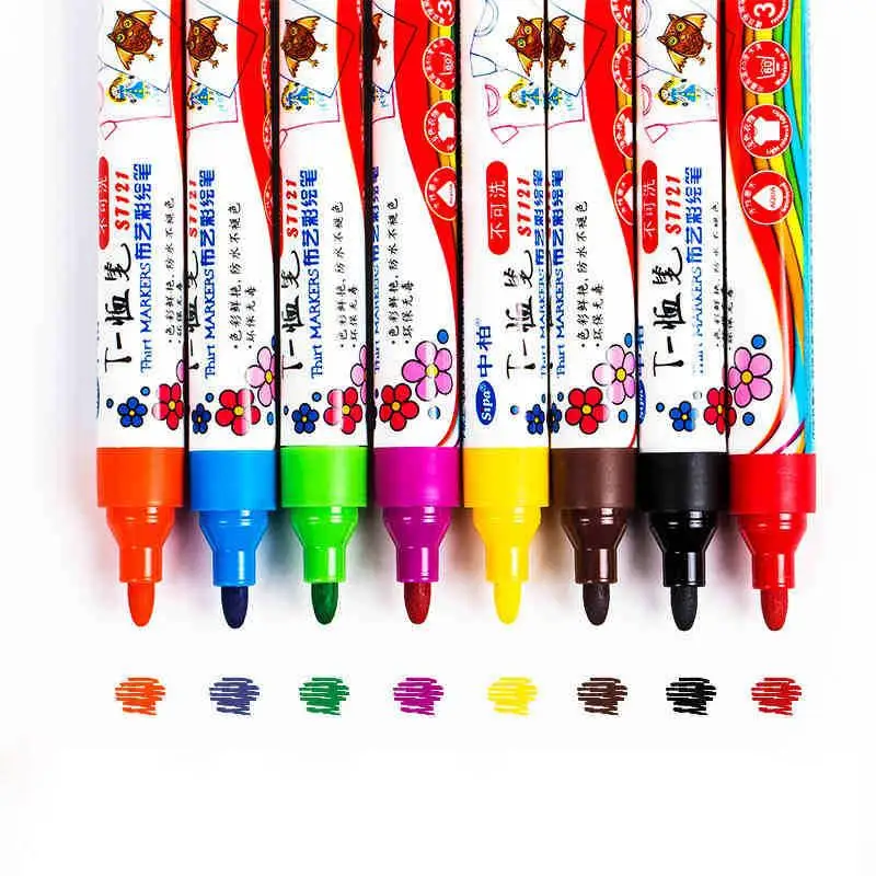 8 цветов маркеры для футболок перманентные ручки одежда ткань подпись дизайн