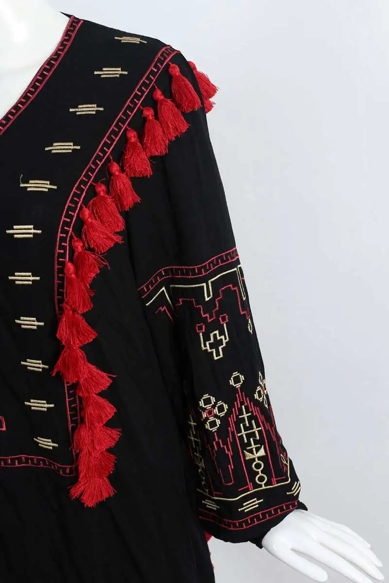Boho Inspird женская блузка рубашка Ретро Народная украинская вышивка блузки в богемном стиле бахрома с кисточками Топ с длинным рукавом льняные блузы