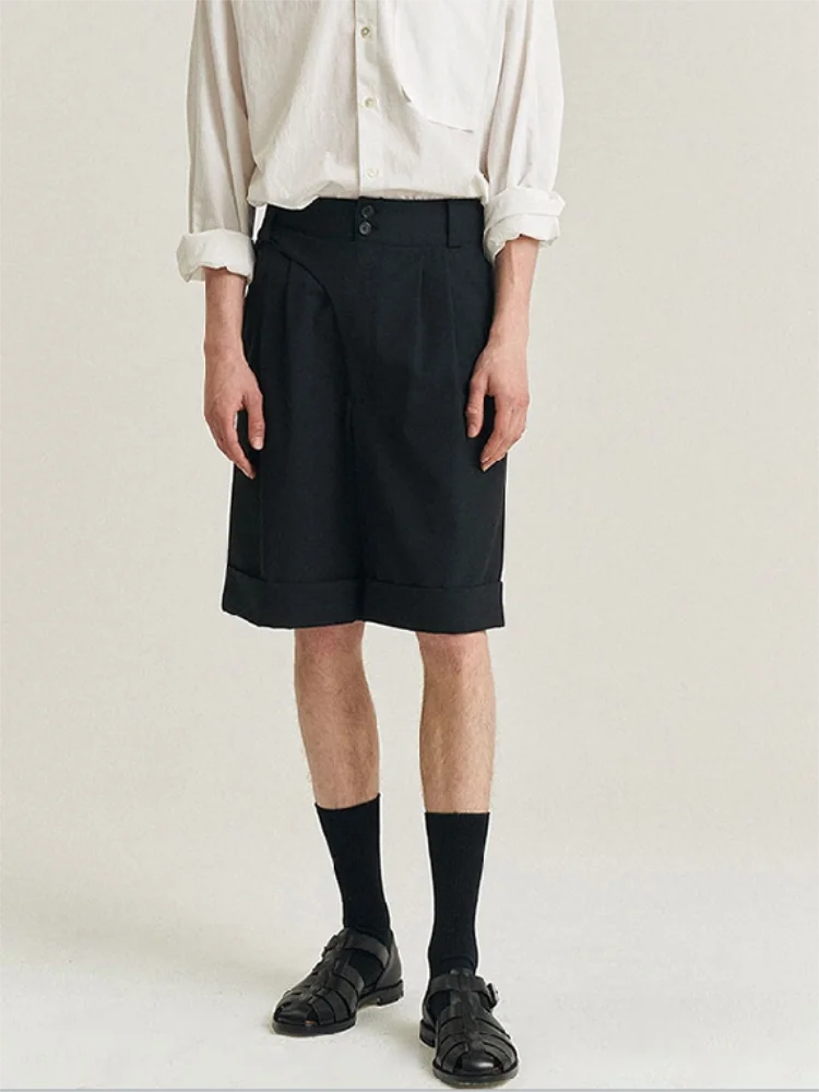 Men's Casual Shorts Summer New Black Loose Leg Roll Design Fashion Youth Trend Cotton Multi-Pocket Jogging Shorts