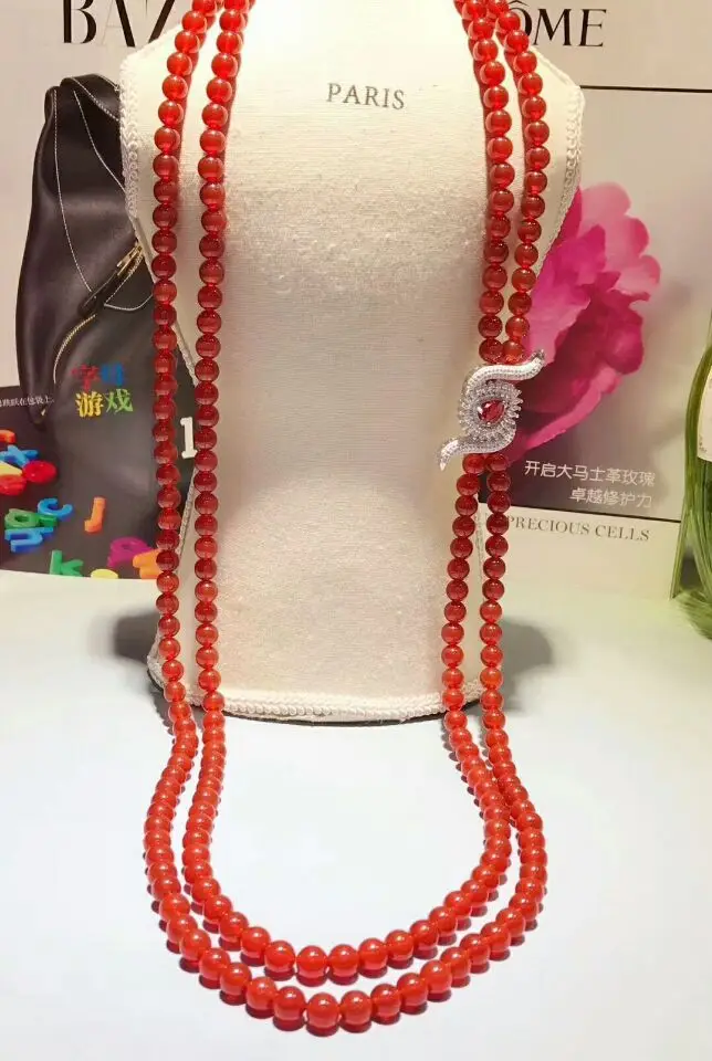 

Прекрасный гарнитур ювелирных украшений из природного 8 мм красный нефрит круглые бусины ожерелье фестиваль подарок для женщин, ювелирные ...