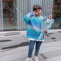 kids sweater winter fade color sweater coat girls birthday gifs children knitted outwear long sleeve casual fashion korean style