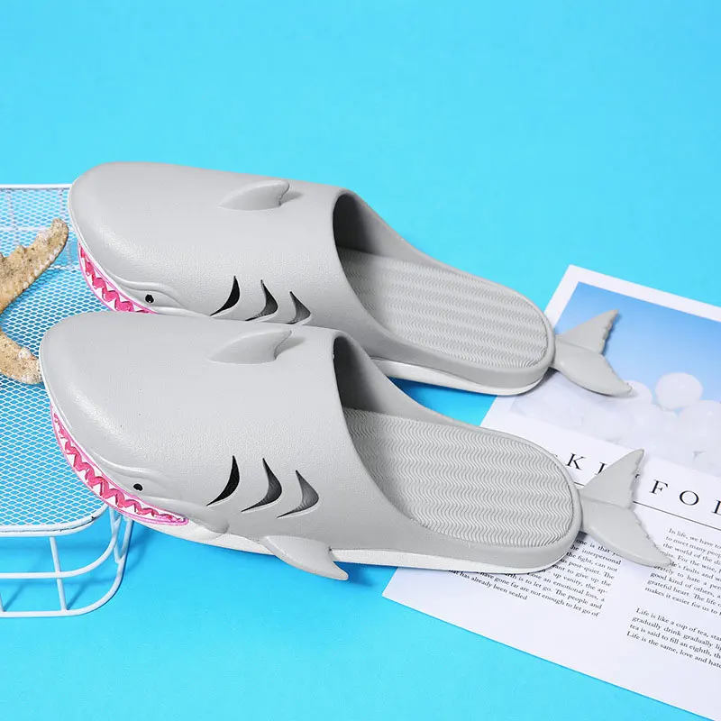 

AS Sandals Summer Fashion Beach Halloween Shark Slippers Men PVC Flat Breathable Zuecos Hombre Klompen Garden Fishing Shoes
