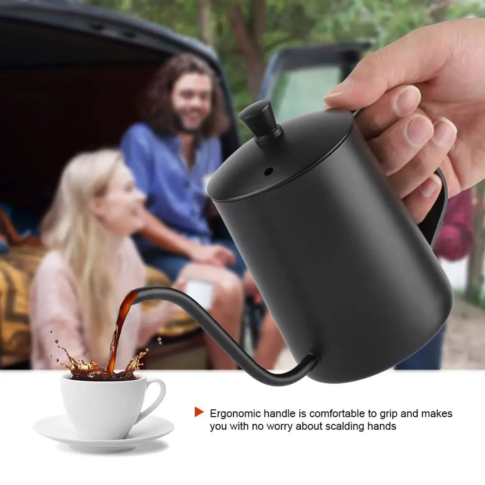 

550ml Stainless Steel Long Gooseneck Coffee Pot Kettle with Lid for Home Kitchen Coffee Shop