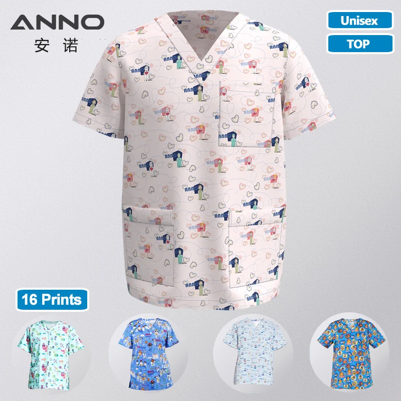

ANNO Hospital Staff Medical Scrubs Tops Nursing Uniform for Male Female Dental Clinic Supplies Nurse Women Uniforms Shirt