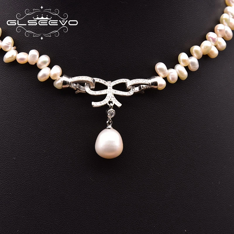 

GLSEEVO Original Design Natural Freshwater Pearl Shocking Necklace Girl Party Simple Bow Cute Jewelry For Woman Collar GN0257