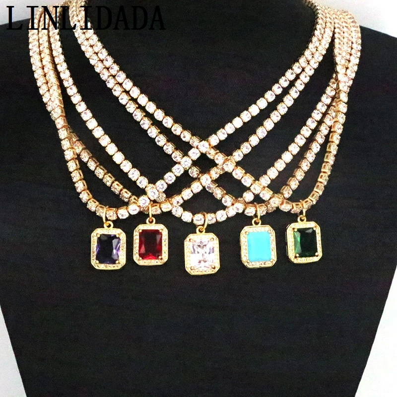 

5Pcs New Fashion Crystal Choker Necklace For Women Gold Tennis Chain Square Star Pendant Necklace Wedding Bridal Jewelry Gift