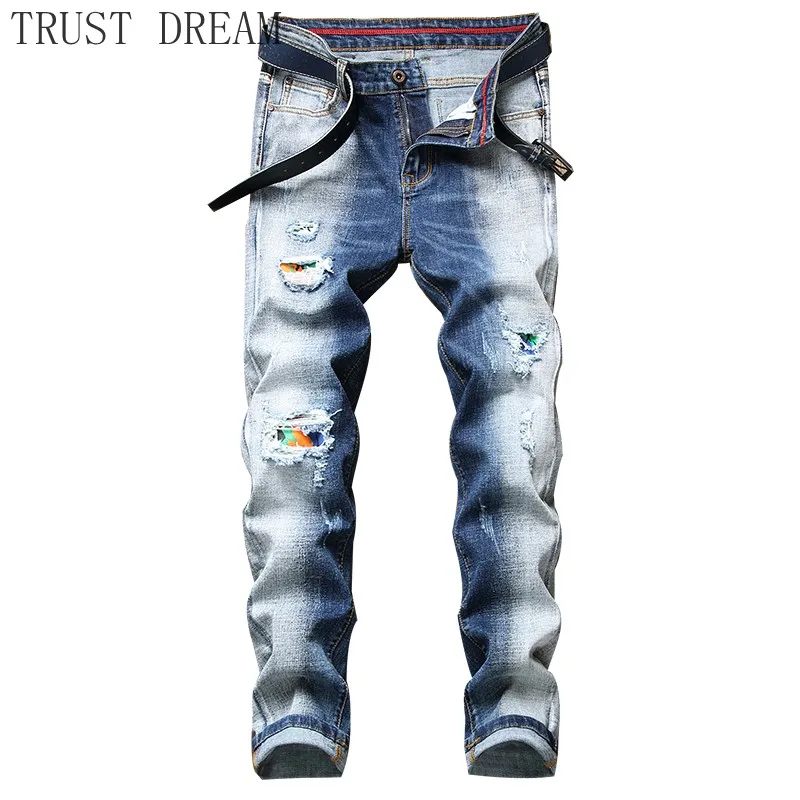 

Европейский стиль, мужские джинсы, рваные, вымытые, смешанные цвета, мужские повседневные джинсы, высокая улица, клуб, Luisure Amzing, качественная ...