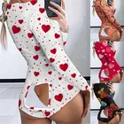 Короткий комбинезон, женская пижама, с клапаном на ягодицах, с глубоким V-образным вырезом, на пуговицах, сексуальное платье для вечеринки