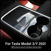 model 3y new car central control panel protective for tesla model 3 2021 accessories carbon fiber wood grain abs patch three