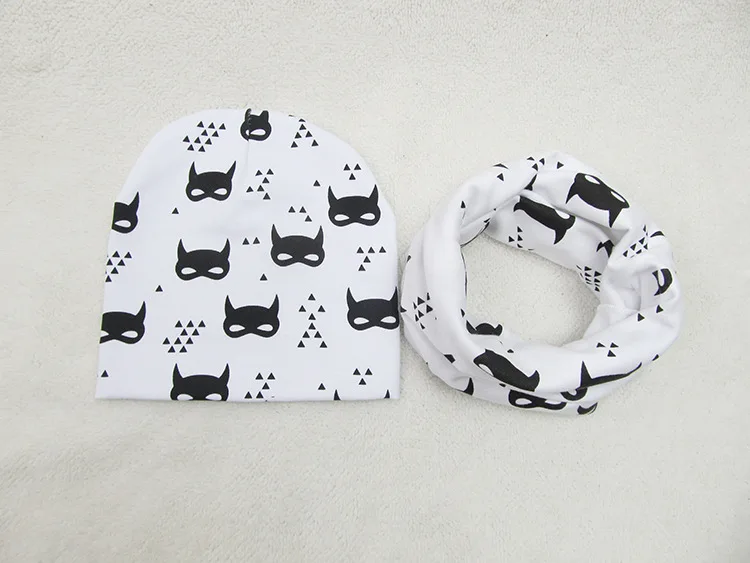 cat-white Laleben/ г. Осенний Чепчик для новорожденного из хлопка с лайкрой, эластичные детские шапки с нагрудником, зимний детский шарф, шапки для младенцев, 1 комплект - Цвет: cat-white