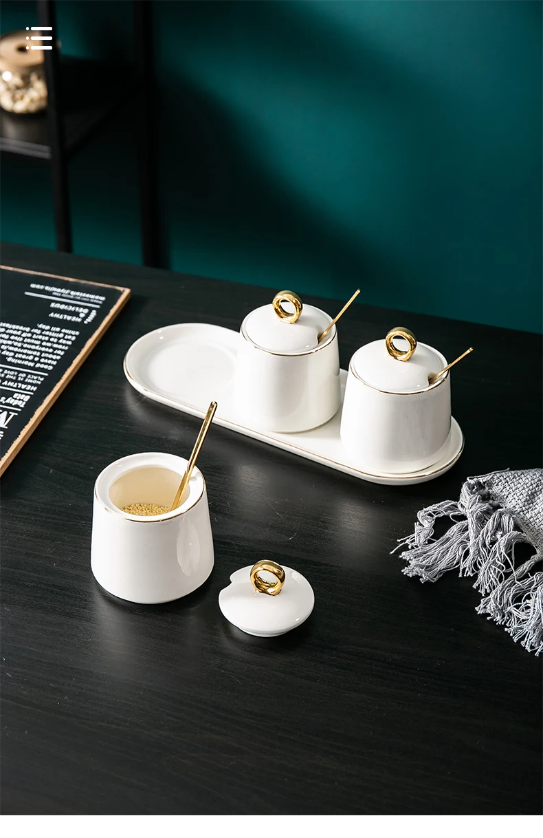 Spice Jar Set Kitchen Supplies Household Seasoning Box Condiment with Lid with Spoon Ceramics Salt Jar Kitchen Tools Appliance