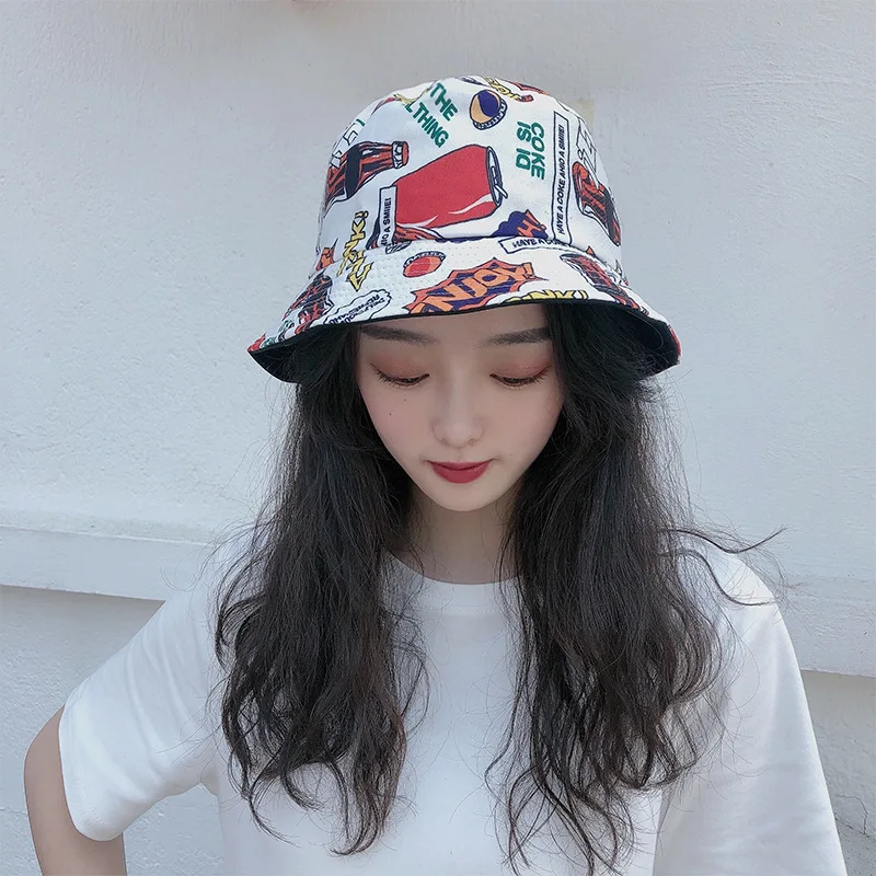 

Хлопковая Молодежная популярная хип-хоп Панама унисекс с принтом граффити колы, Повседневная модная уличная шляпа с солнцезащитным блоком ...
