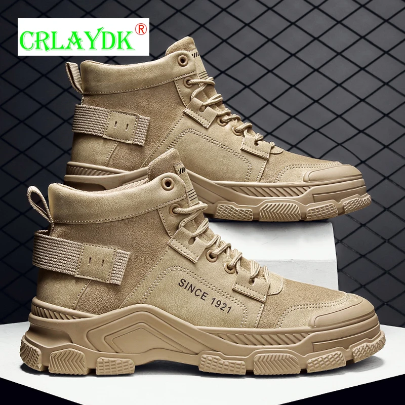 

CRLAYDK 2021 Men Boots Trendy Fashion Tooling Outdoor Walking Shoes Work Winter Ankle Booties Casual Short Combat Botas Hombre