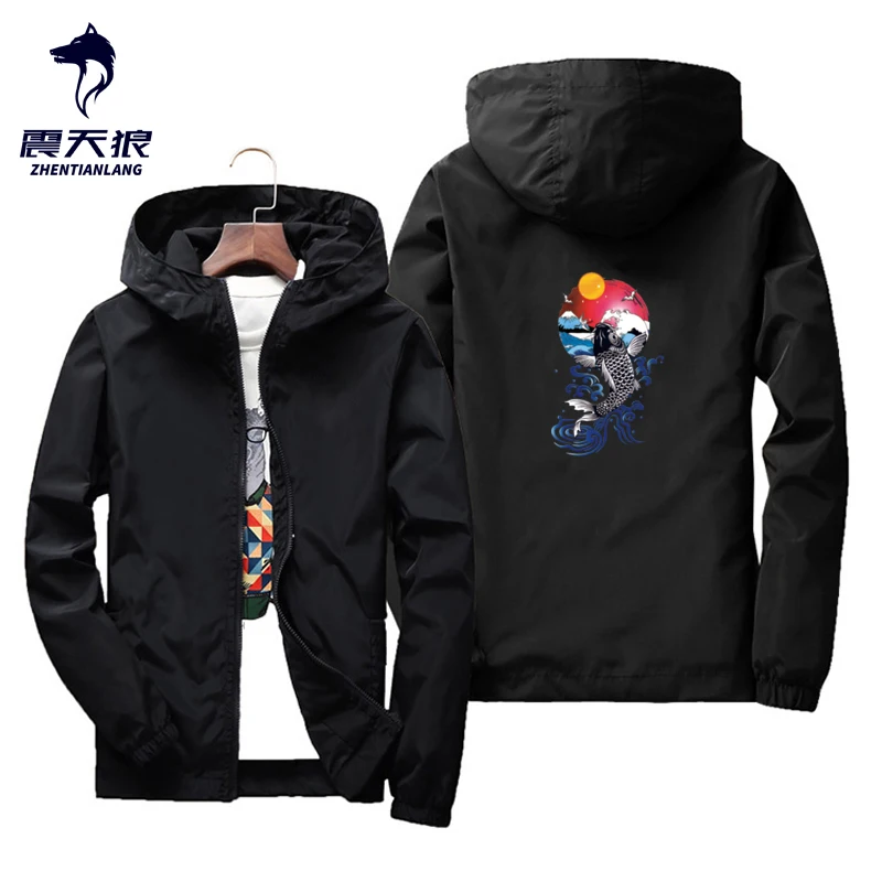 Тонкая куртка для мужчин Сезон весна осень Модная ветровка с принтом карпа и рыбы