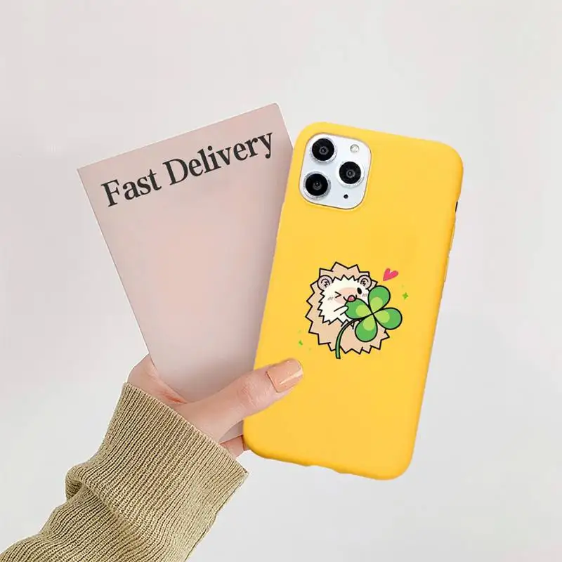 

Kawaii Hedgehog Heart Cute Phone Case Candy Color Yellow for iPhone 11 12 pro XS MAX 8 7 6 6S Plus X 5S SE 2020 XR