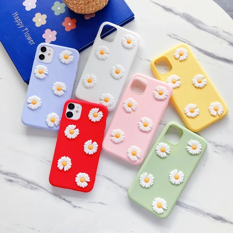 

ins Cute 3D Daisy Silicone Soft Phone Case For iphone X XR XS 11 Pro MAX 6S 7 8 plus SE + For Samsung S10 S9 S20 Note 10 9 S10E