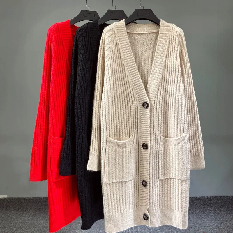 

Женский длинный вязаный свитер, Повседневная накидка оверсайз с открытым верхом, джемпер, модель S817