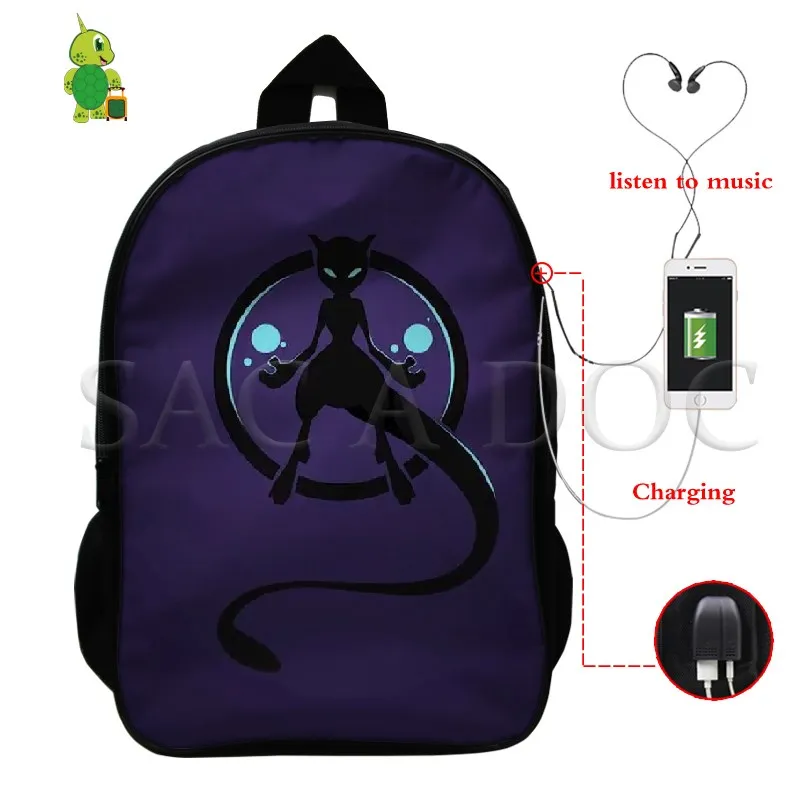 Pokemon Mewtwo Umbreon рюкзак для женщин и мужчин многофункциональный USB зарядка школьные и дорожные сумки для подростков студентов ноутбук рюкзак - Цвет: 18