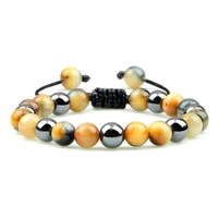 8mm multicolor men tiger eye natural stone bracelets obsidian hematite beads braided rope braceletbangle for women yoga jewelry