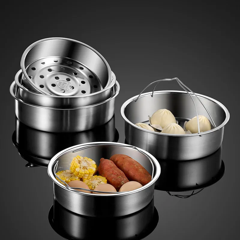 

Portable Stainless Steel Steamer with Double Handle Dumplings Steaming Drain Basket Rack Grid Household Kitchen Cooking Utensils