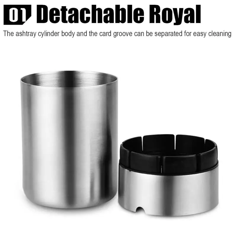 

304 Stainless Steel Ashtray Creative Vehicle Metal Ash Container with Lid Windproof Car Ashtray Send Boyfriend Home Decoration
